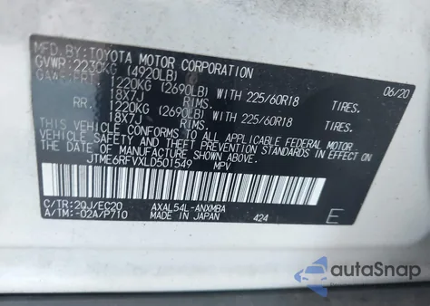 2020 Toyota Rav4 Hybrid Xse из США, поврежденный, VIN JTME6RFVXLD501549